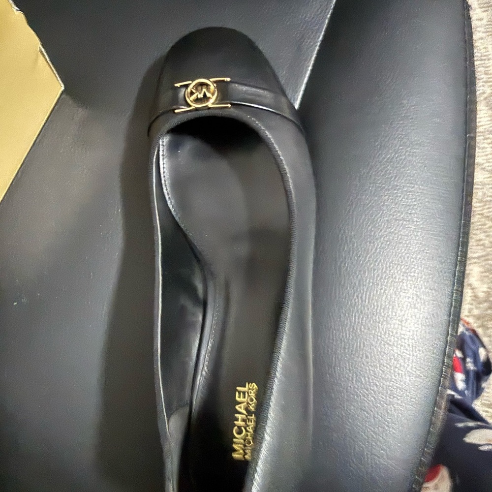 Michael Kors Black Flats with Gold Logo